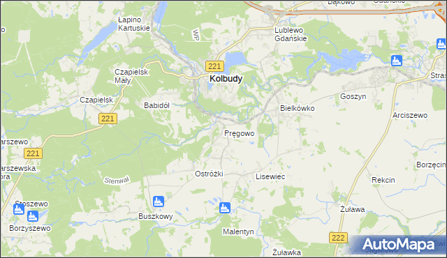 mapa Pręgowo gmina Kolbudy, Pręgowo gmina Kolbudy na mapie Targeo