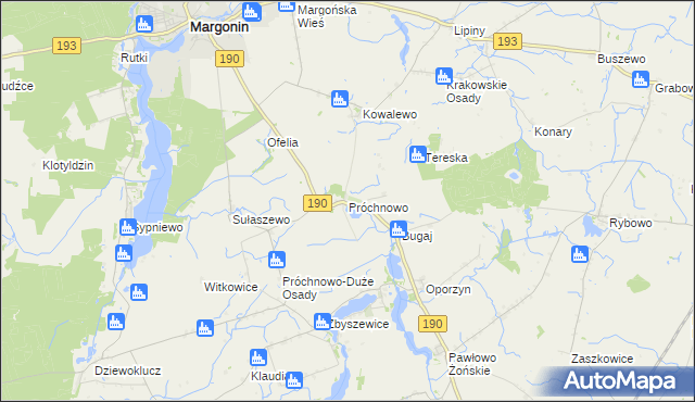 mapa Próchnowo gmina Margonin, Próchnowo gmina Margonin na mapie Targeo