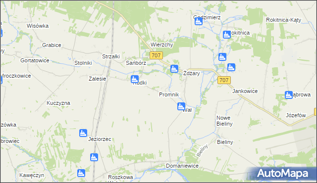 mapa Promnik gmina Nowe Miasto nad Pilicą, Promnik gmina Nowe Miasto nad Pilicą na mapie Targeo