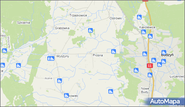 mapa Prosna gmina Budzyń, Prosna gmina Budzyń na mapie Targeo