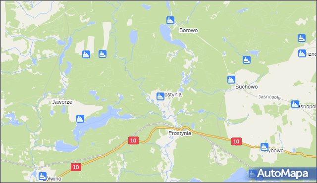 mapa Prostynia gmina Kalisz Pomorski, Prostynia gmina Kalisz Pomorski na mapie Targeo