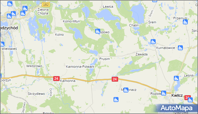 mapa Prusim gmina Kwilcz, Prusim gmina Kwilcz na mapie Targeo