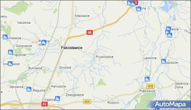 mapa Prusinowice gmina Pakosławice, Prusinowice gmina Pakosławice na mapie Targeo