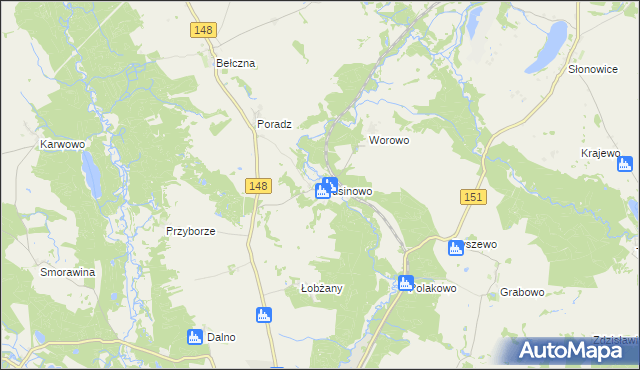 mapa Prusinowo gmina Łobez, Prusinowo gmina Łobez na mapie Targeo