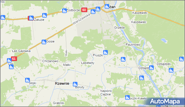 mapa Pruszki gmina Rzewnie, Pruszki gmina Rzewnie na mapie Targeo