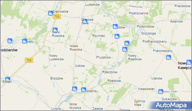 mapa Pruszków gmina Skierniewice, Pruszków gmina Skierniewice na mapie Targeo