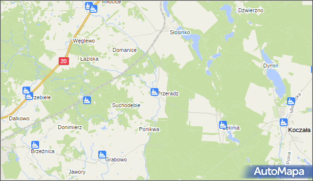 mapa Przeradz gmina Miastko, Przeradz gmina Miastko na mapie Targeo