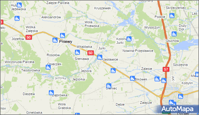 mapa Przęsławice gmina Pniewy, Przęsławice gmina Pniewy na mapie Targeo