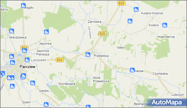 mapa Przewłoka gmina Parczew, Przewłoka gmina Parczew na mapie Targeo