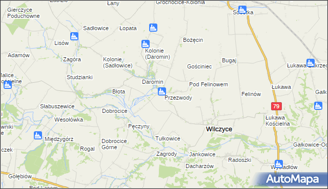 mapa Przezwody gmina Wilczyce, Przezwody gmina Wilczyce na mapie Targeo