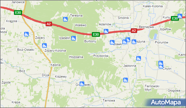 mapa Przyborów gmina Władysławów, Przyborów gmina Władysławów na mapie Targeo