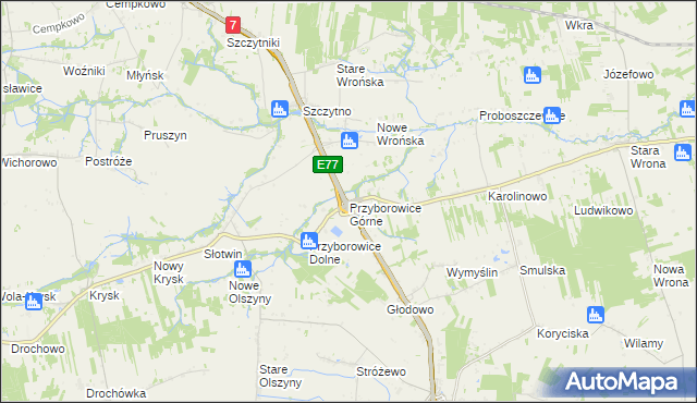 mapa Przyborowice Górne, Przyborowice Górne na mapie Targeo