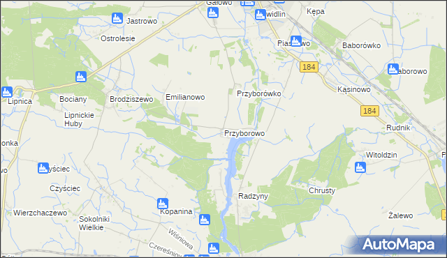 mapa Przyborowo gmina Szamotuły, Przyborowo gmina Szamotuły na mapie Targeo