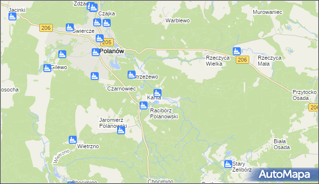 mapa Przybrodzie gmina Polanów, Przybrodzie gmina Polanów na mapie Targeo