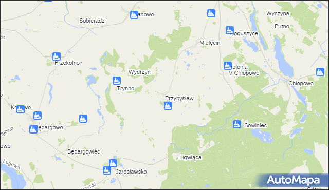 mapa Przybysław gmina Krzęcin, Przybysław gmina Krzęcin na mapie Targeo