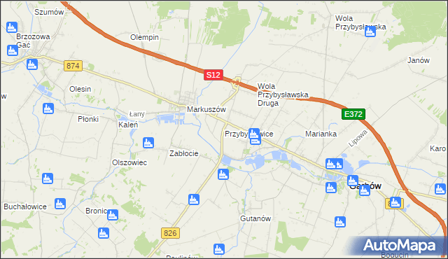 mapa Przybysławice gmina Garbów, Przybysławice gmina Garbów na mapie Targeo