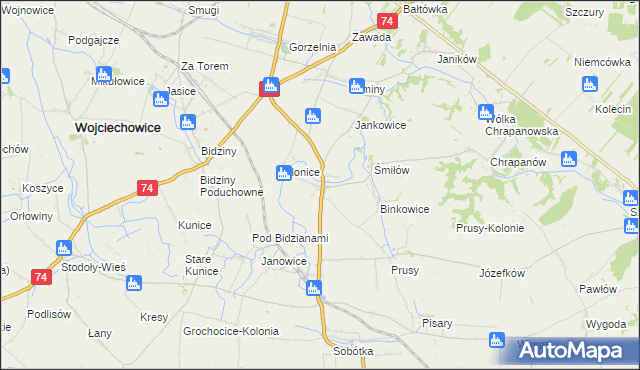 mapa Przybysławice gmina Ożarów, Przybysławice gmina Ożarów na mapie Targeo