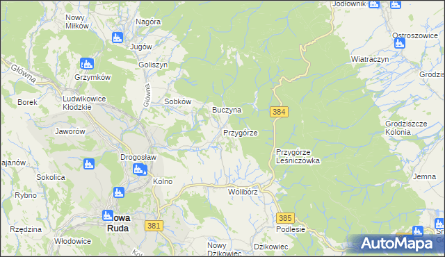 mapa Przygórze gmina Nowa Ruda, Przygórze gmina Nowa Ruda na mapie Targeo