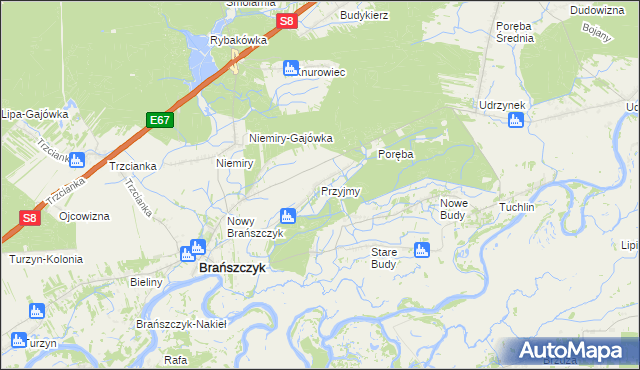 mapa Przyjmy gmina Brańszczyk, Przyjmy gmina Brańszczyk na mapie Targeo