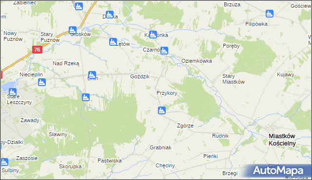 mapa Przykory gmina Miastków Kościelny, Przykory gmina Miastków Kościelny na mapie Targeo