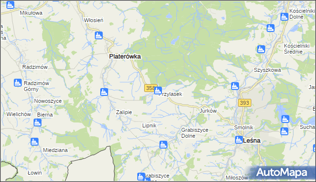 mapa Przylasek gmina Platerówka, Przylasek gmina Platerówka na mapie Targeo