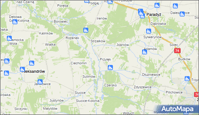 mapa Przyłęk gmina Paradyż, Przyłęk gmina Paradyż na mapie Targeo