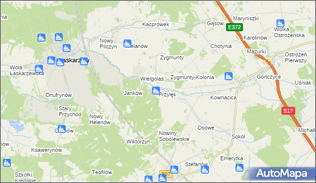 mapa Przyłęk gmina Sobolew, Przyłęk gmina Sobolew na mapie Targeo