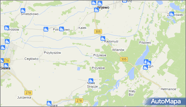 mapa Przylesie gmina Wijewo, Przylesie gmina Wijewo na mapie Targeo