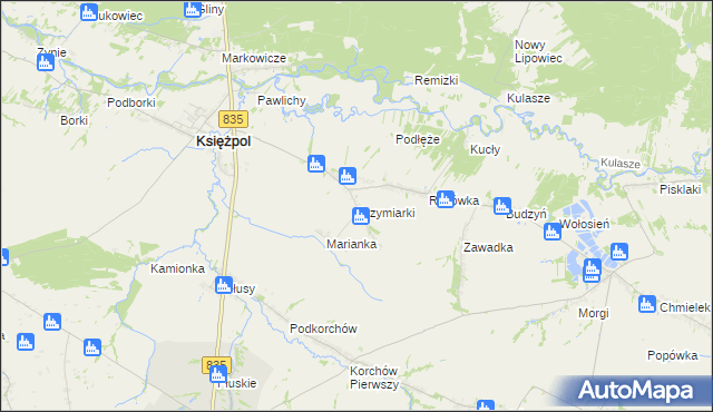 mapa Przymiarki gmina Księżpol, Przymiarki gmina Księżpol na mapie Targeo