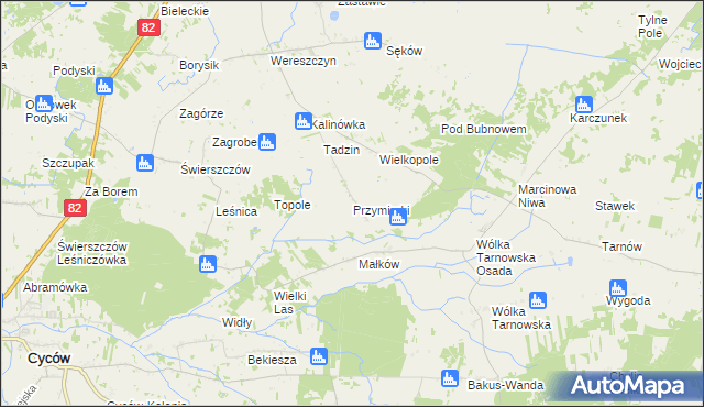 mapa Przymiarki gmina Urszulin, Przymiarki gmina Urszulin na mapie Targeo