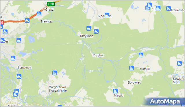 mapa Przytok gmina Sianów, Przytok gmina Sianów na mapie Targeo