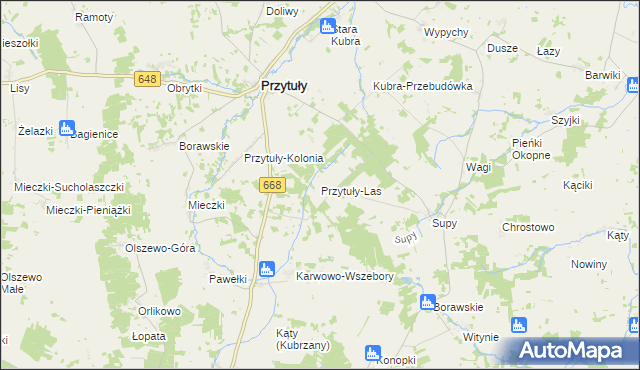 mapa Przytuły-Las, Przytuły-Las na mapie Targeo