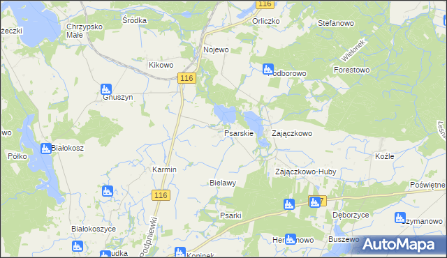 mapa Psarskie gmina Pniewy, Psarskie gmina Pniewy na mapie Targeo