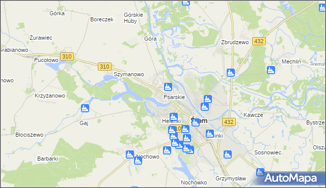 mapa Psarskie gmina Śrem, Psarskie gmina Śrem na mapie Targeo