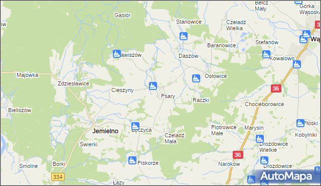 mapa Psary gmina Jemielno, Psary gmina Jemielno na mapie Targeo