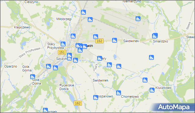 mapa Psary gmina Świdwin, Psary gmina Świdwin na mapie Targeo