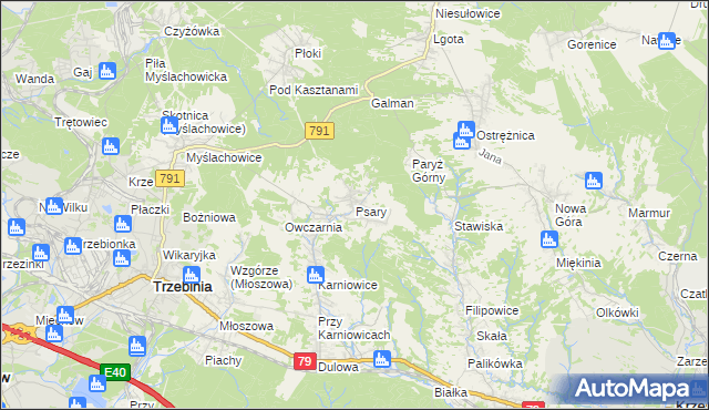 mapa Psary gmina Trzebinia, Psary gmina Trzebinia na mapie Targeo