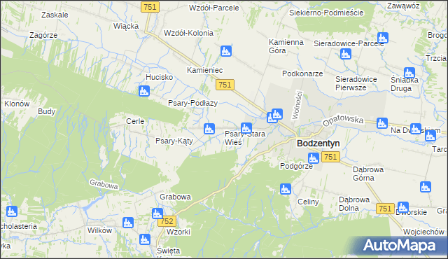 mapa Psary-Stara Wieś gmina Bodzentyn, Psary-Stara Wieś gmina Bodzentyn na mapie Targeo