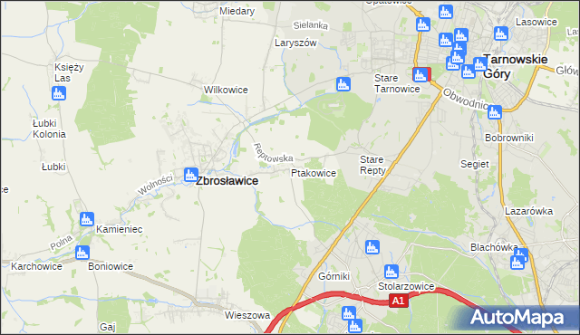 mapa Ptakowice gmina Zbrosławice, Ptakowice gmina Zbrosławice na mapie Targeo