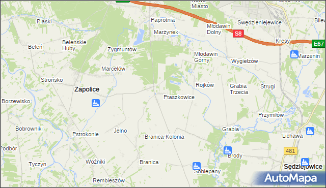 mapa Ptaszkowice, Ptaszkowice na mapie Targeo