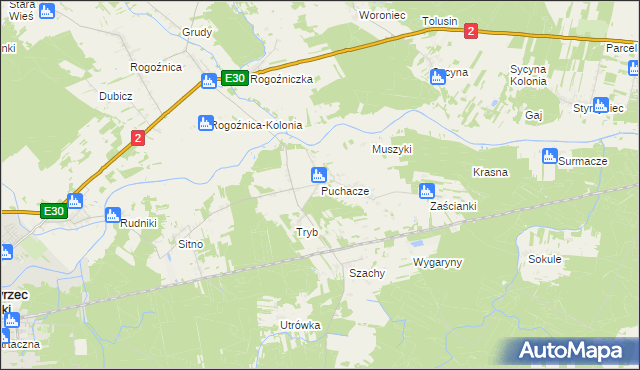 mapa Puchacze gmina Międzyrzec Podlaski, Puchacze gmina Międzyrzec Podlaski na mapie Targeo