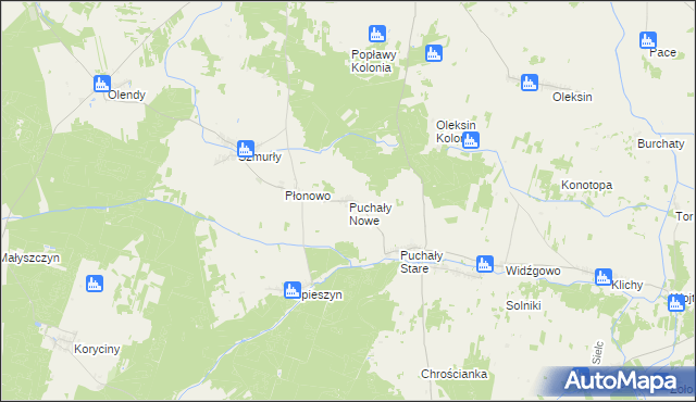 mapa Puchały Nowe, Puchały Nowe na mapie Targeo