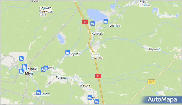mapa Pusta Kuźnica, Pusta Kuźnica na mapie Targeo