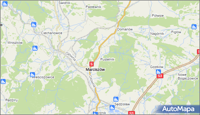 mapa Pustelnik gmina Marciszów, Pustelnik gmina Marciszów na mapie Targeo