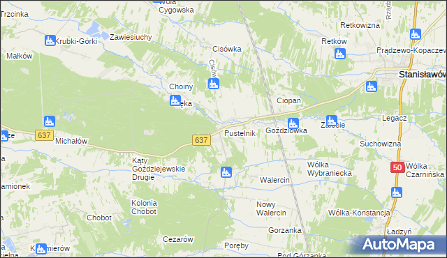 mapa Pustelnik gmina Stanisławów, Pustelnik gmina Stanisławów na mapie Targeo