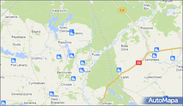 mapa Pustki gmina Nowe Miasto Lubawskie, Pustki gmina Nowe Miasto Lubawskie na mapie Targeo