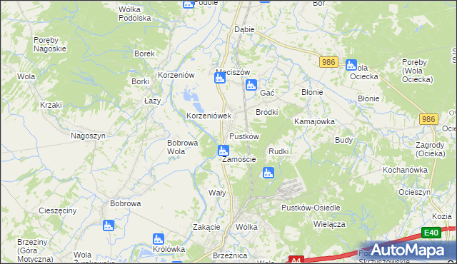 mapa Pustków gmina Dębica, Pustków gmina Dębica na mapie Targeo