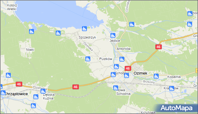 mapa Pustków gmina Ozimek, Pustków gmina Ozimek na mapie Targeo