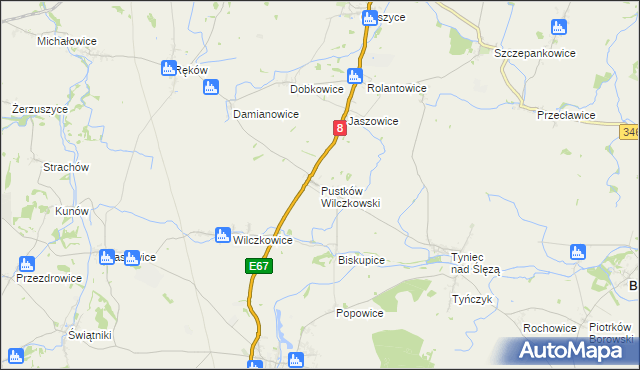 mapa Pustków Wilczkowski, Pustków Wilczkowski na mapie Targeo