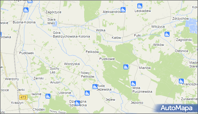 mapa Pustkowie gmina Poddębice, Pustkowie gmina Poddębice na mapie Targeo